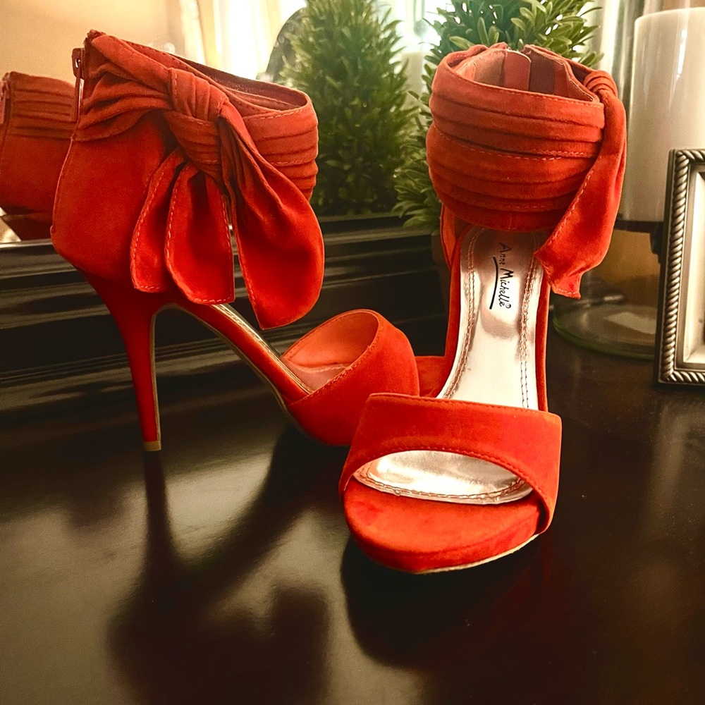 Anne Michelle Red Stiletto Heels with Bow